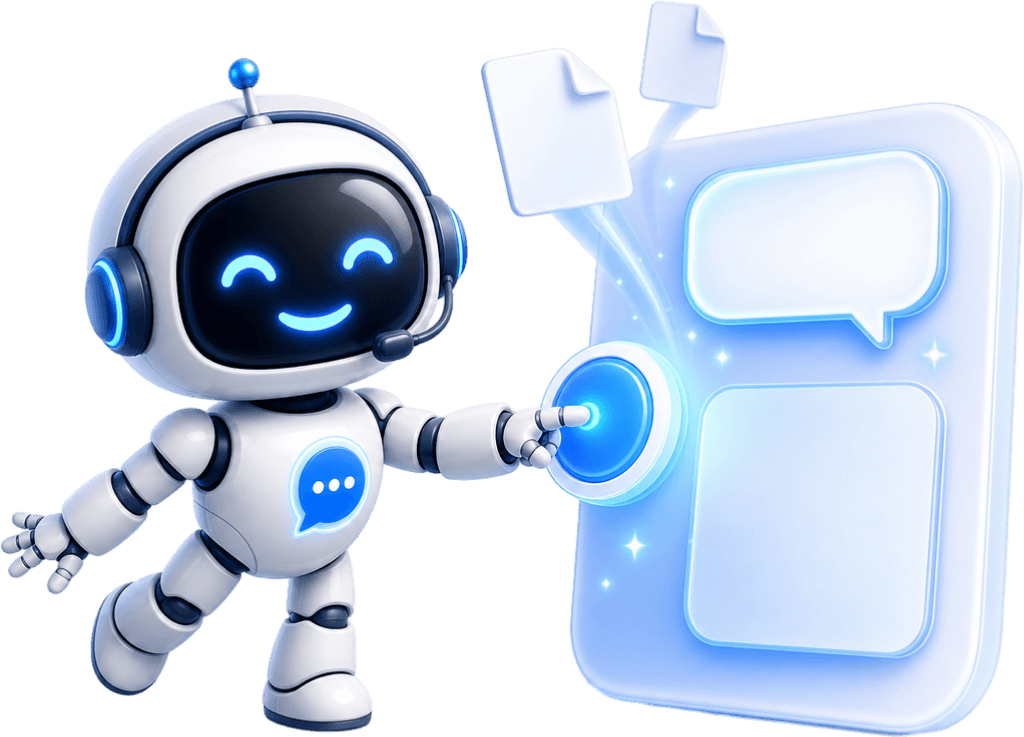 Chatbotty mascot switching on a chat widget